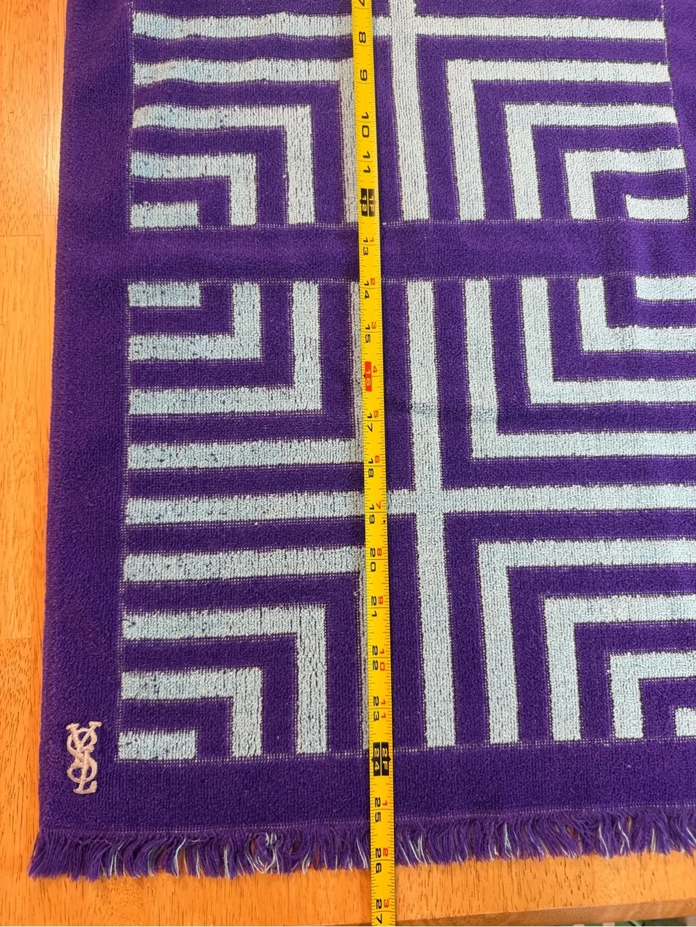Vtg YSL Yves Saint Laurent Fieldcrest Hand Towel Set 2 FringePurple/Teal Stripe